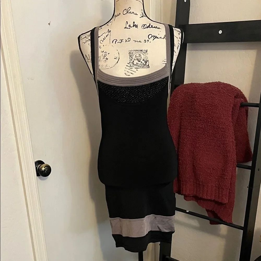 Bebe Y2K Black Gray Sleeveless Bandage Dress Bodycon Party Event 2000’s